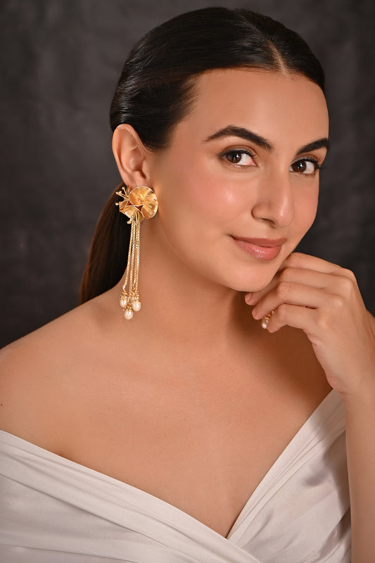 3D Floral Pearl Dangler Earrings