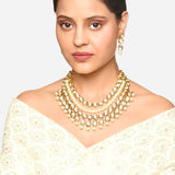 Meenakshi Kundan Embellished Layered Necklace Jewellery Set