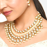 Meenakshi Kundan Embellished Layered Necklace Jewellery Set
