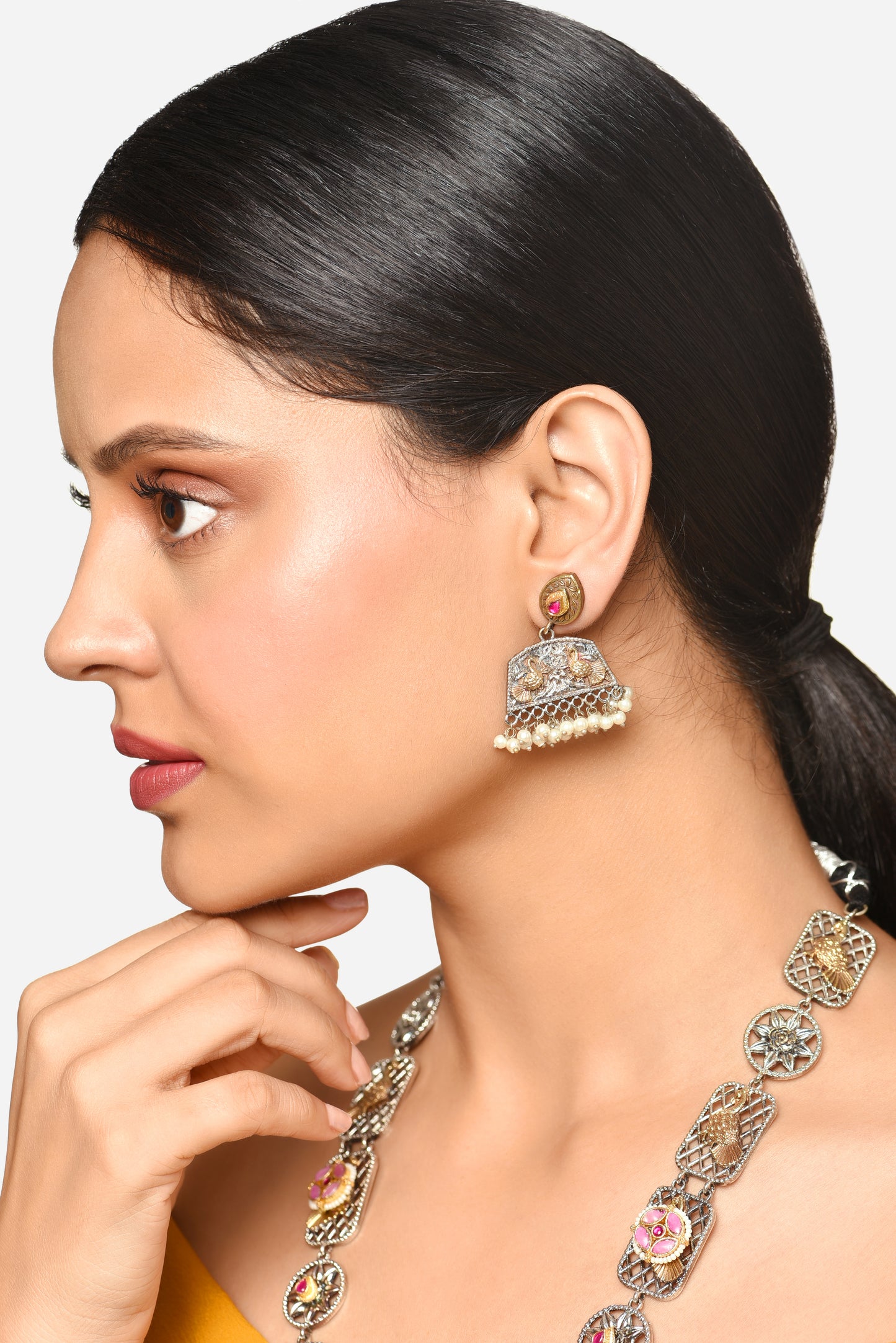 Peacock Embellished Long Necklace Jewellery Set