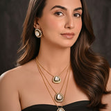Layered Kundan Pendant Necklace Set with Earrings