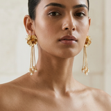 3D Floral Pearl Dangler Earrings