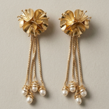 3D Floral Pearl Dangler Earrings